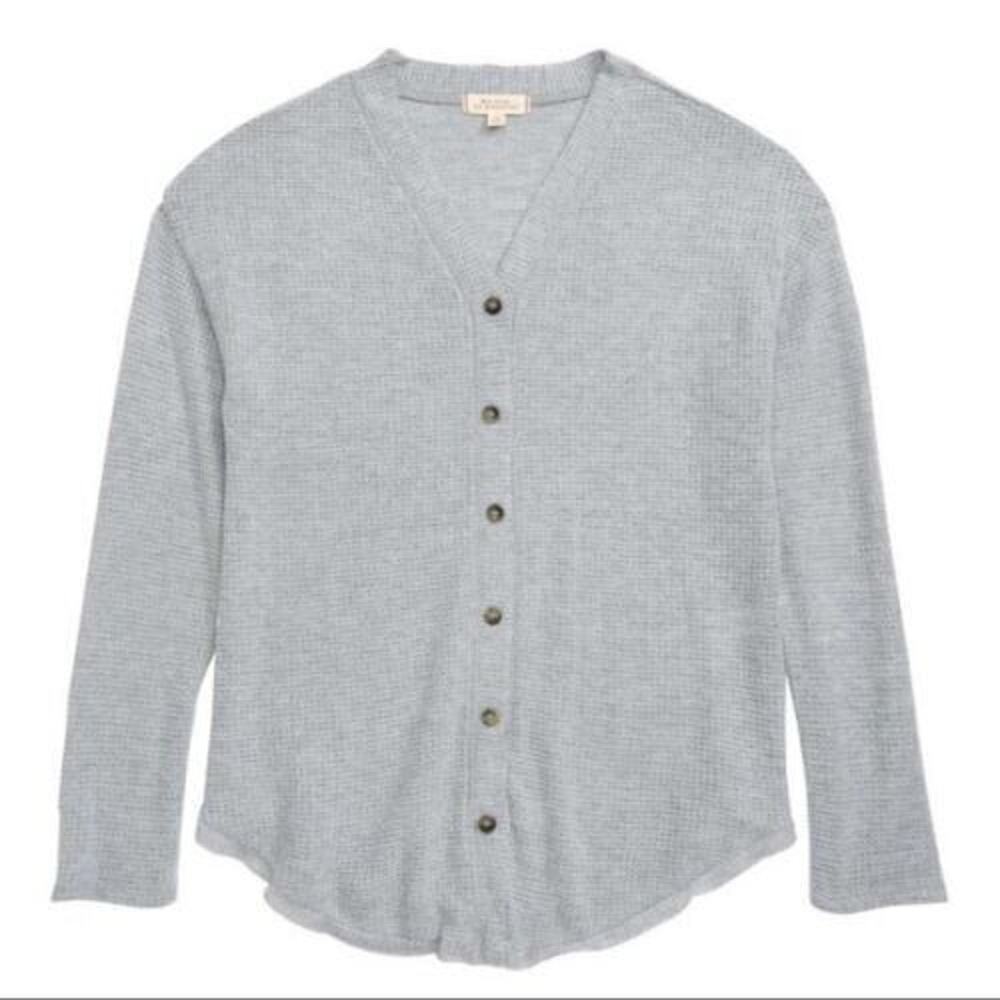Walking on Sunshine Girls Brushed Waffle Knit Button Front Cardigan Top Gray Sm